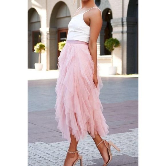 New Plus Size Women's Pink Tulle Skirt Elastic Waist Ruffled Layers 1X 2X - Picture 2 of 6